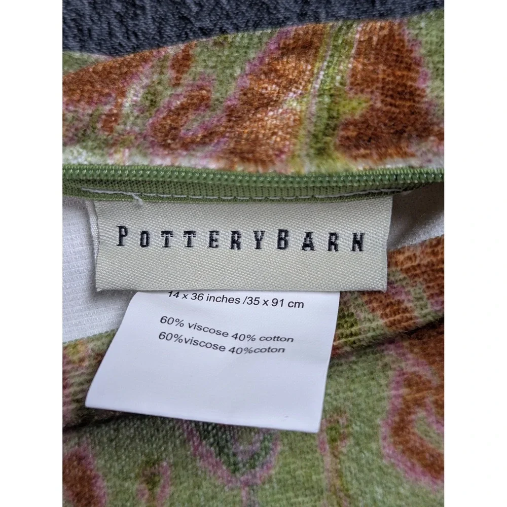 Pottery Barn Ikat Velvet Lumbar Pillow Covers Set of 2 Green Orange 14x36